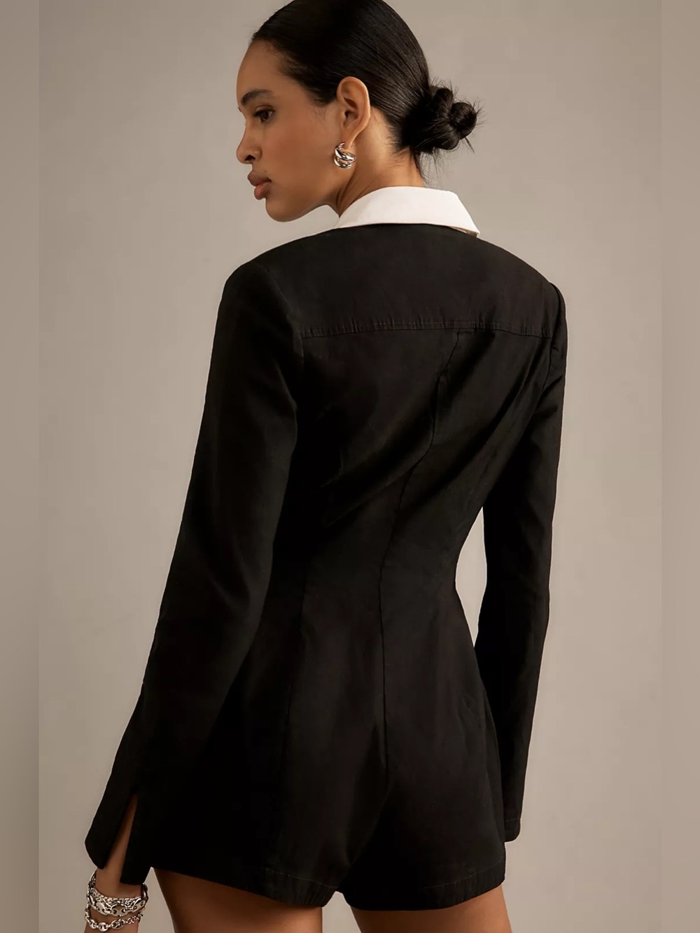 Anthropologie Maeve Long-Sleeve Tuxedo Micro Playsuit - Picture 2 of 8